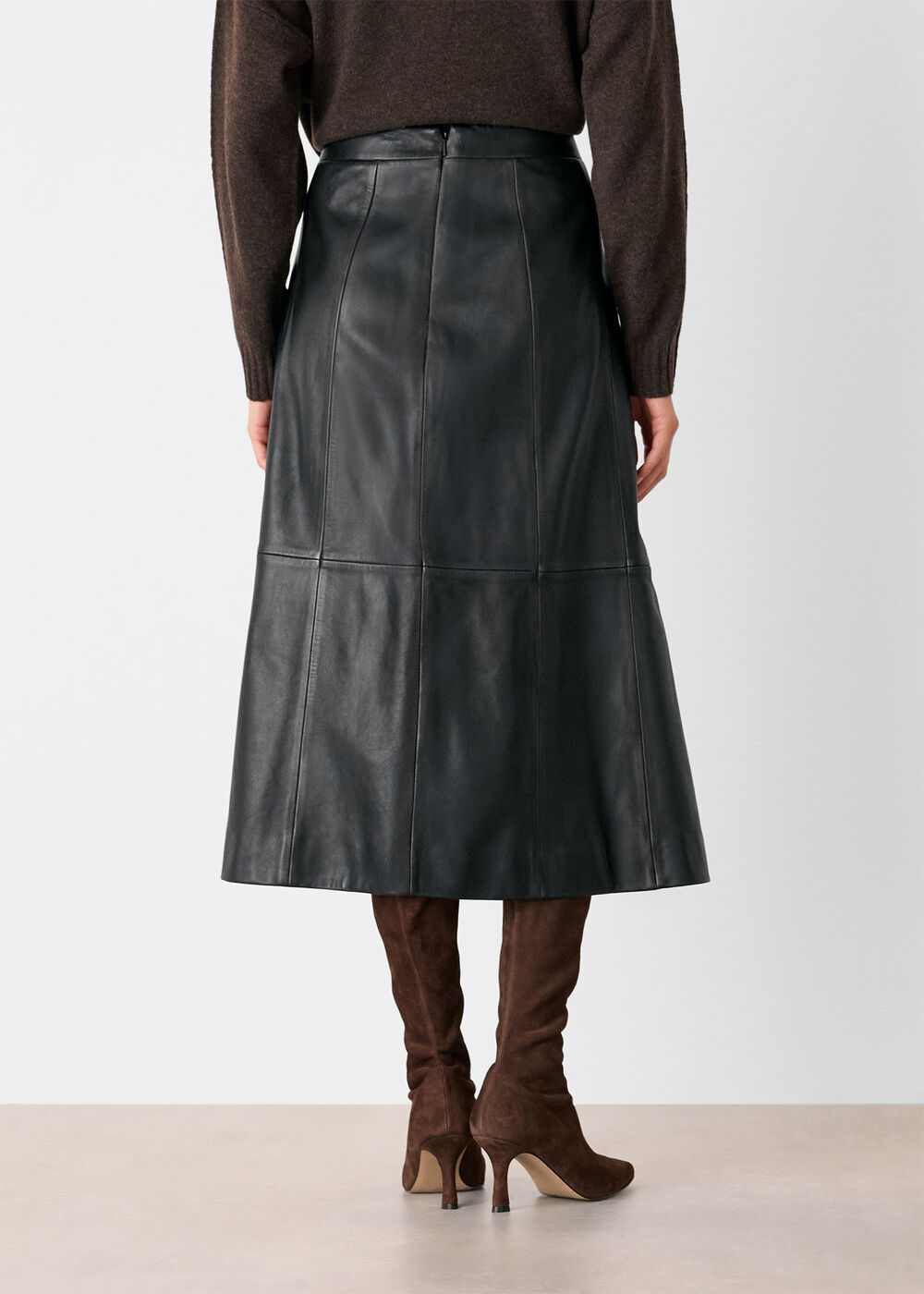 Burnished Leather Midi Skirt