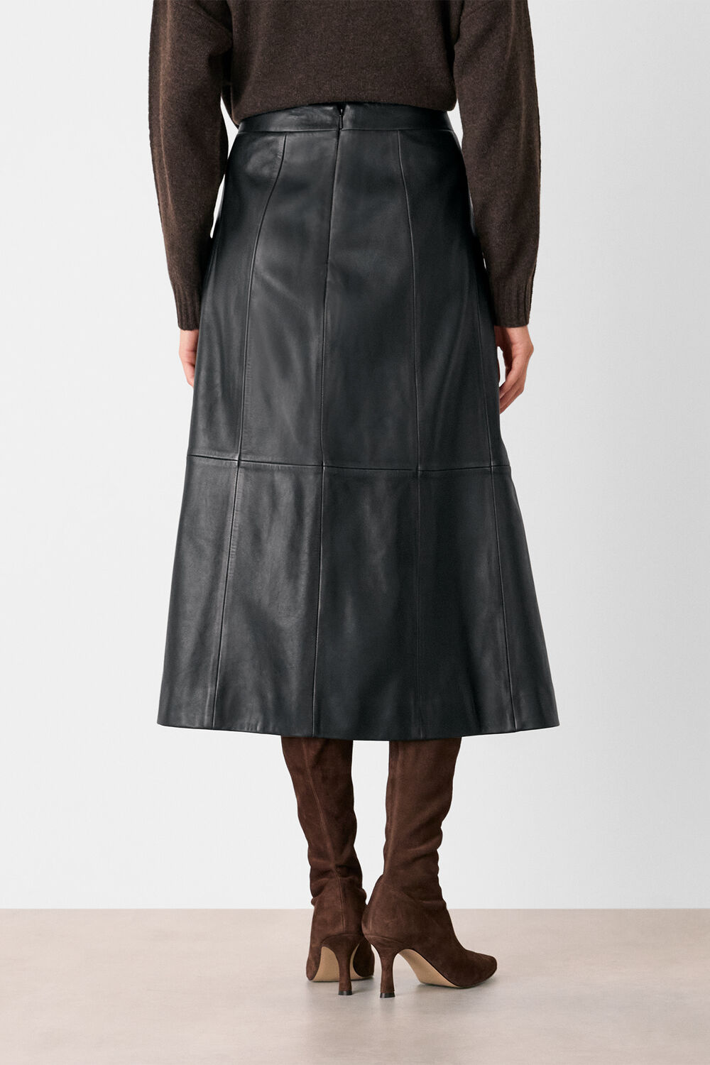 Burnished Leather Midi Skirt