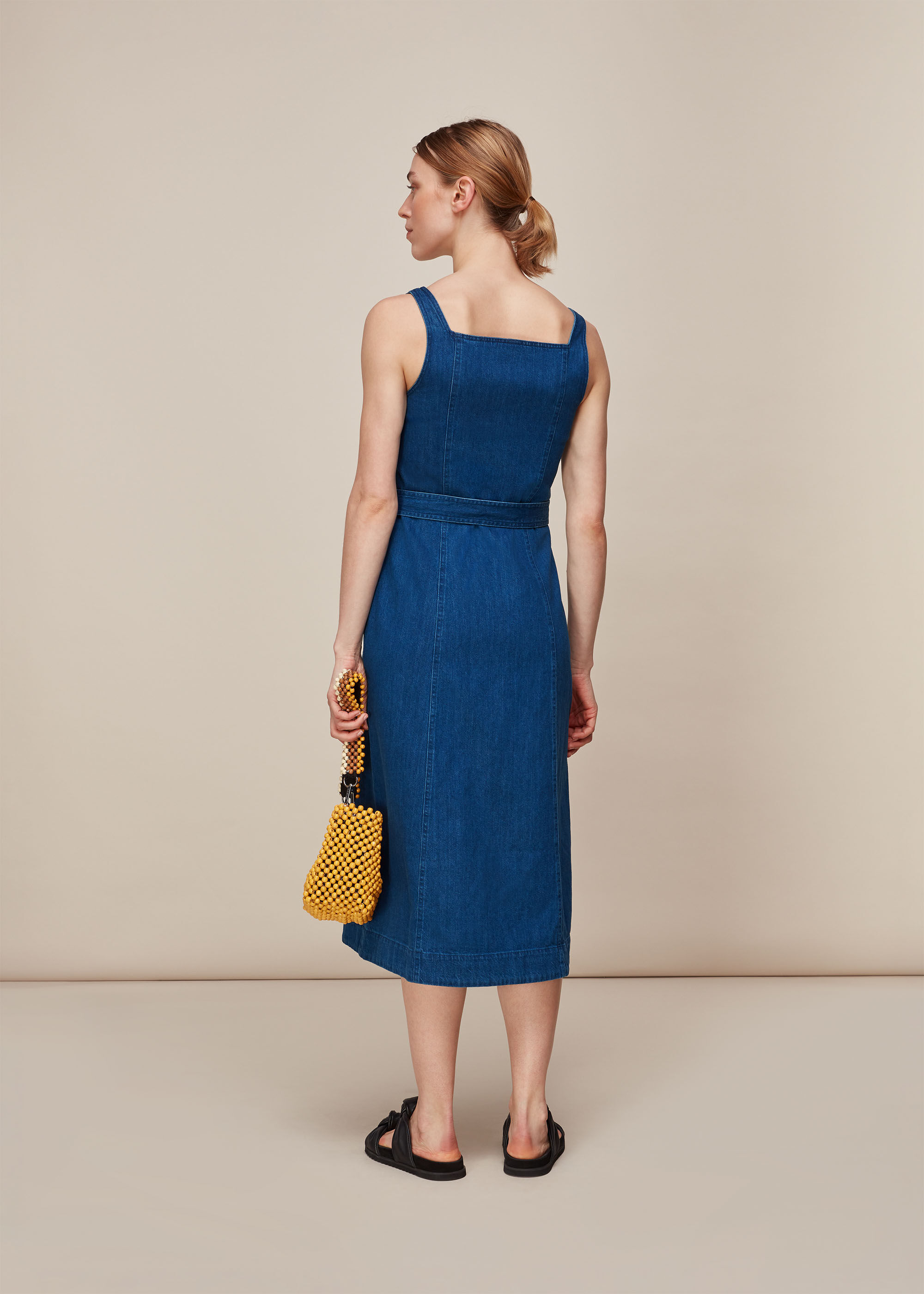 Square neck denim dress hot sale