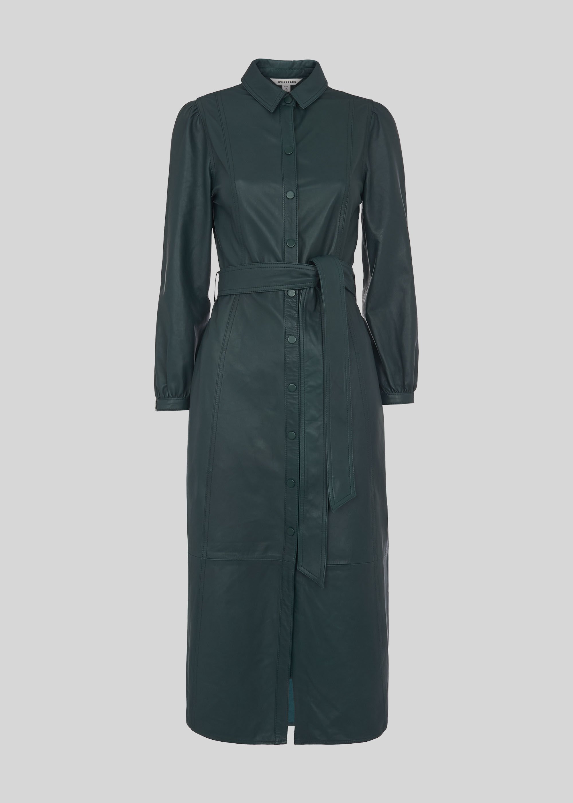 Green Phoebe Leather Shirt Dress