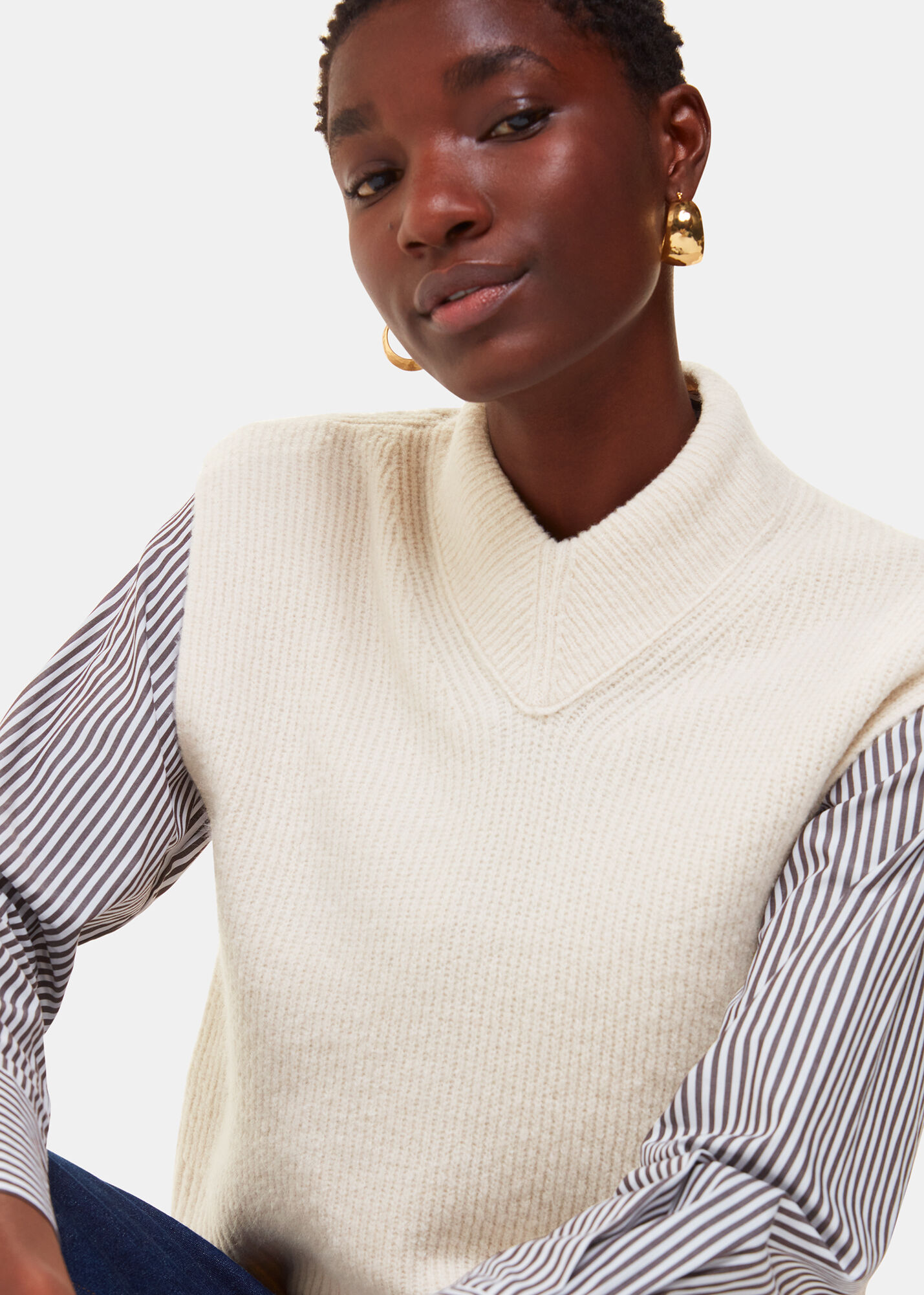 超格安一点 Women's Ivory High V Neck Wool Mix Sweater Vest | Whistles US | トップス