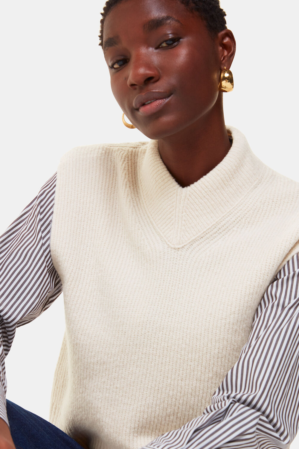 High V Neck Wool Mix Tank