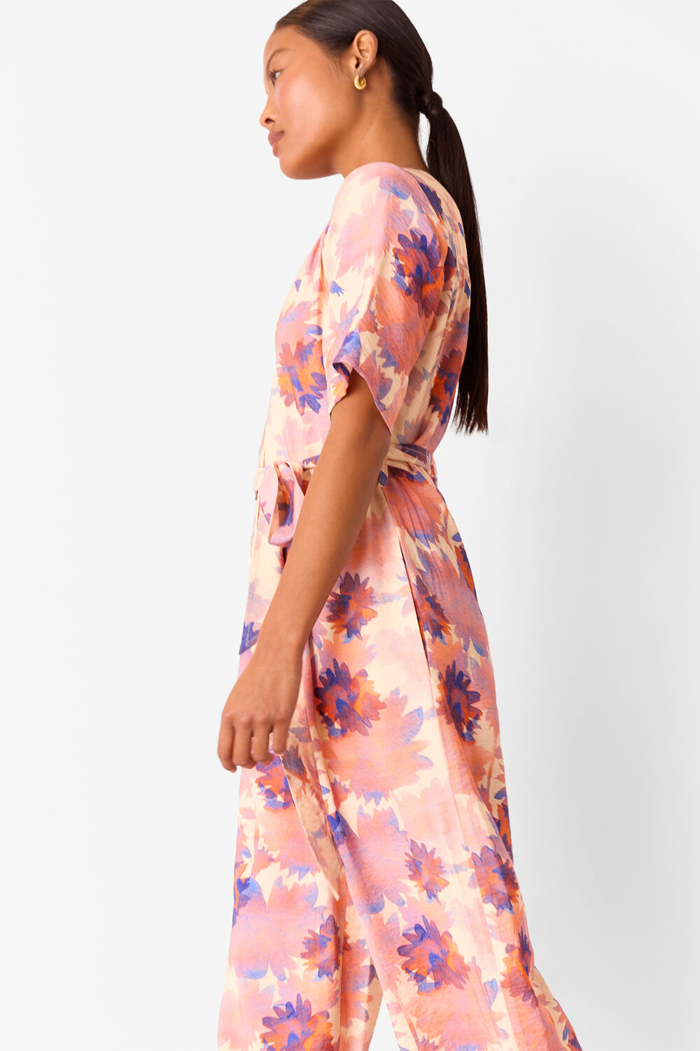 Pink Petite Floral Button Front Jumpsuit