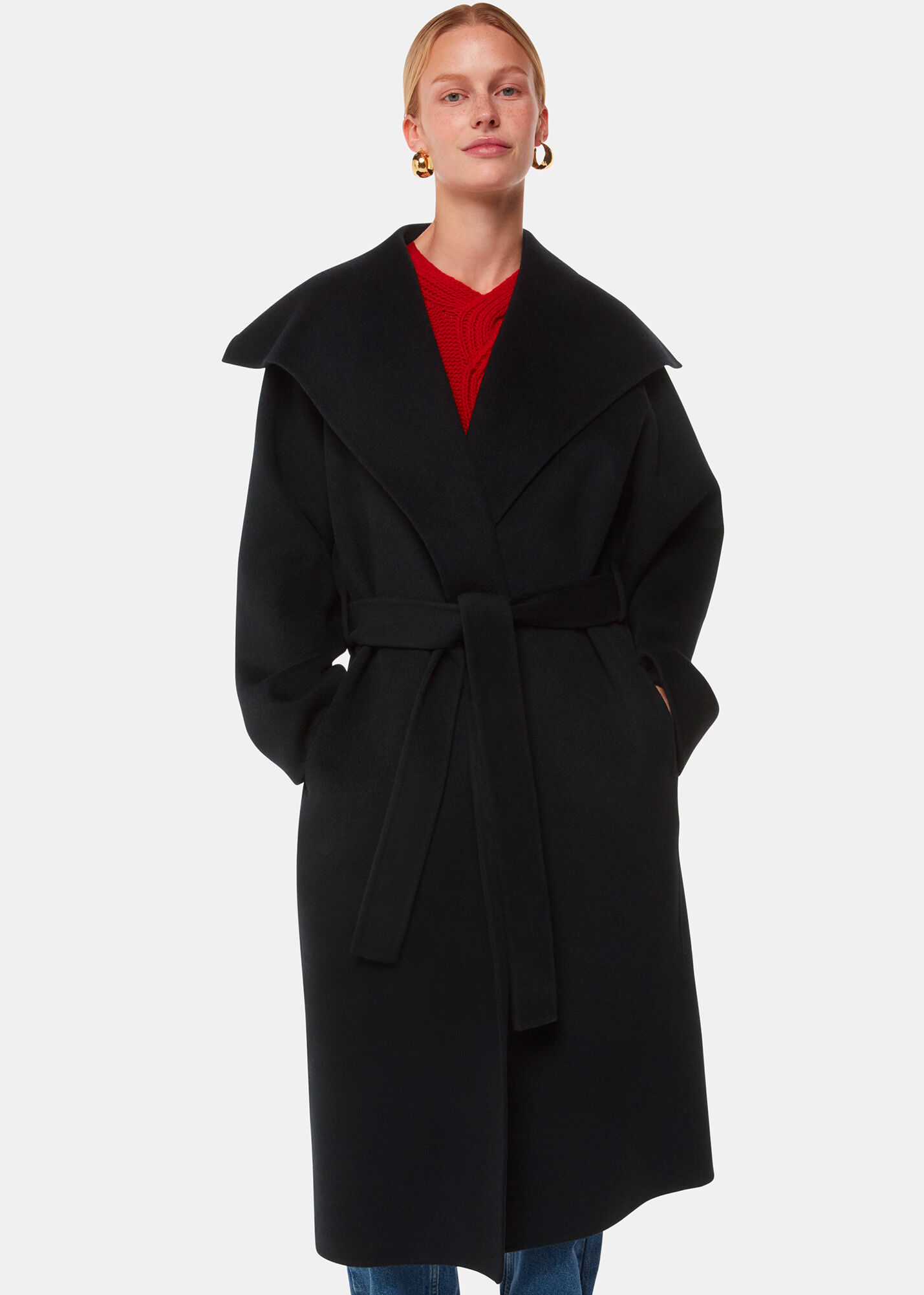 Black Cosima Double Face Collar Coat | WHISTLES | Whistles UK |