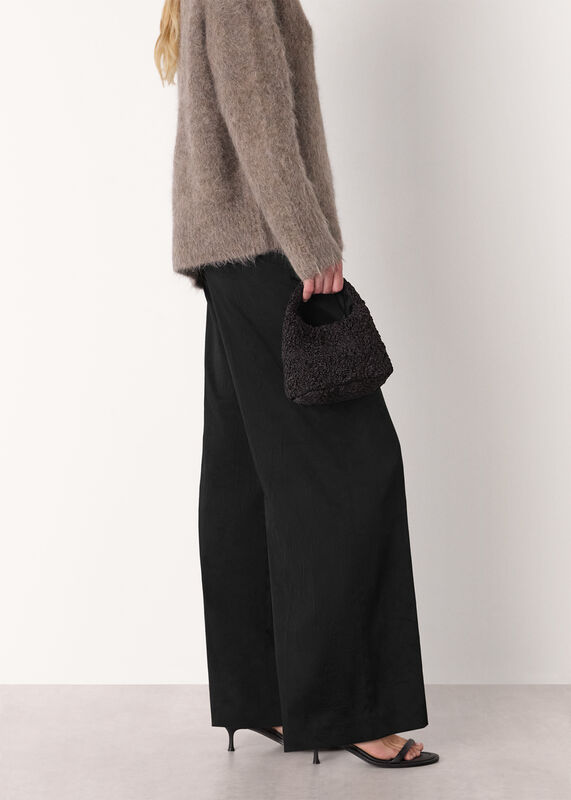 Black Textured Satin Pintuck Trouser