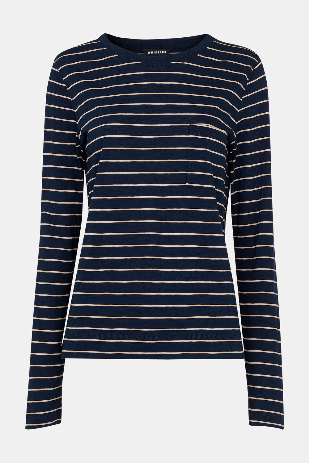 Crew Neck Stripe Pocket Top