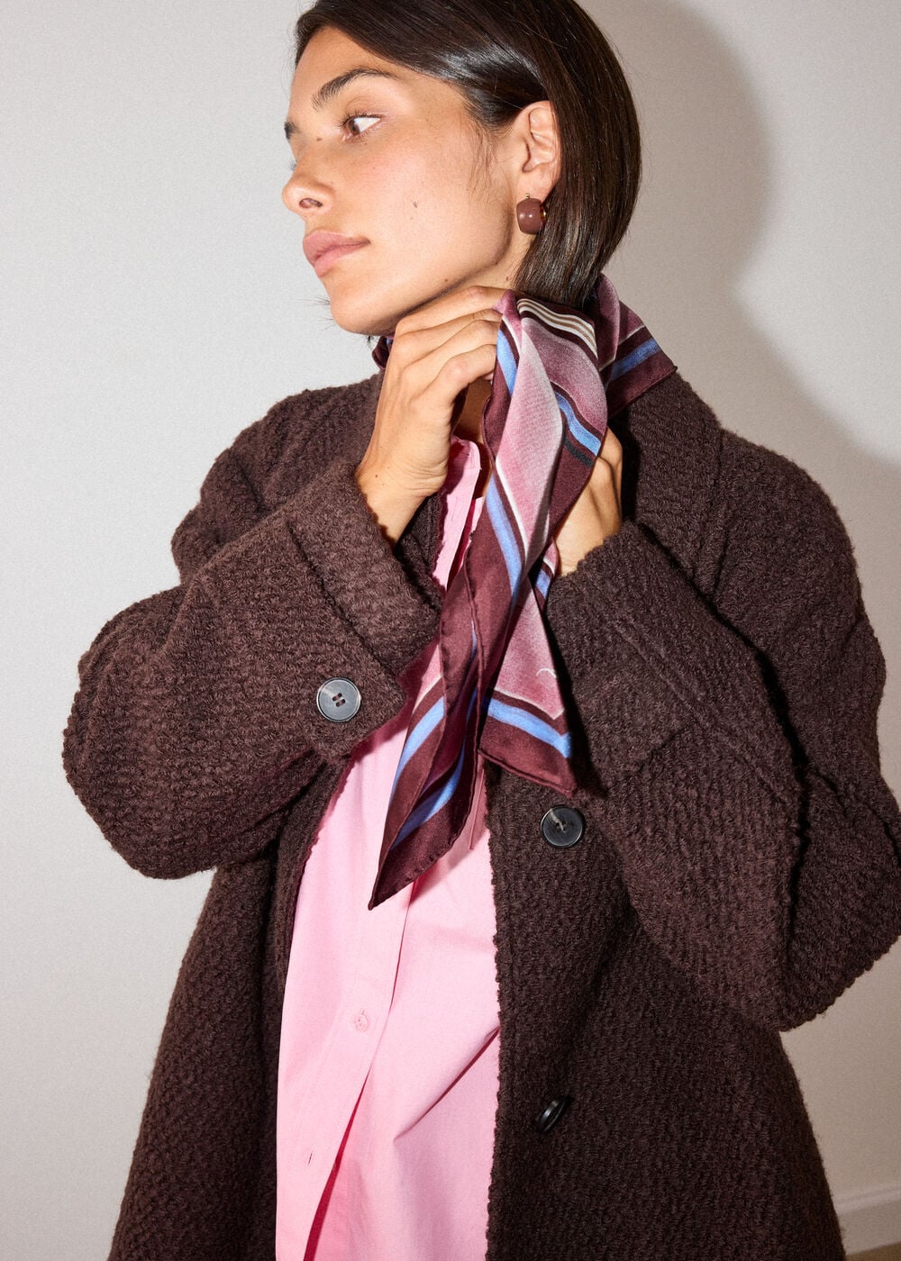 Brown Petite Boucle Wool Car Coat
