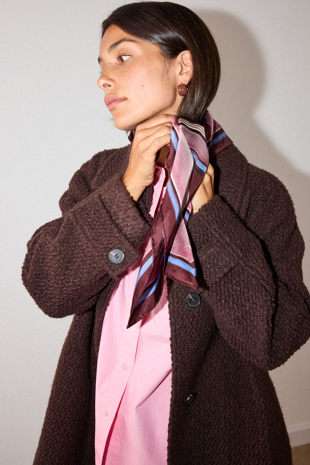 Brown Petite Boucle Wool Car Coat