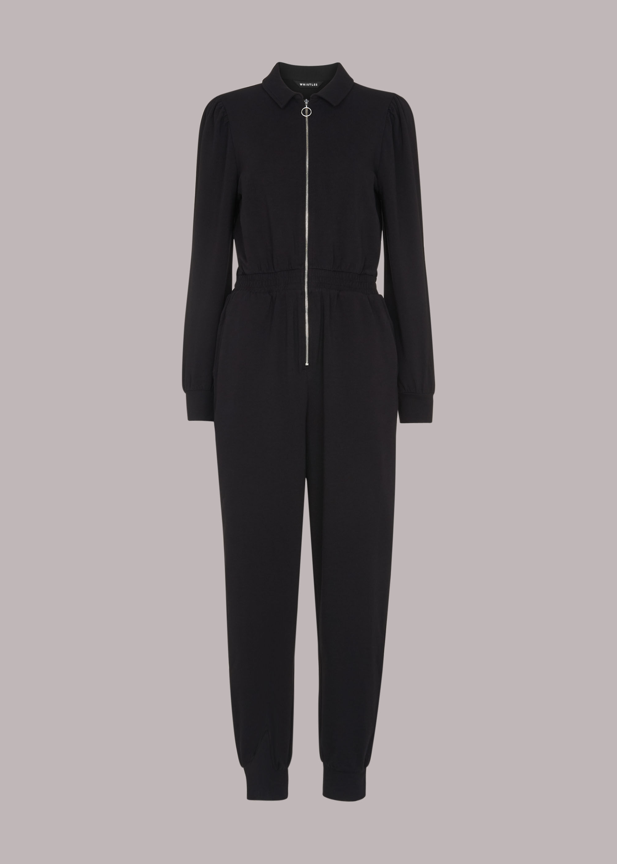 Black Jersey Zip Front Jumpsuit | WHISTLES |
