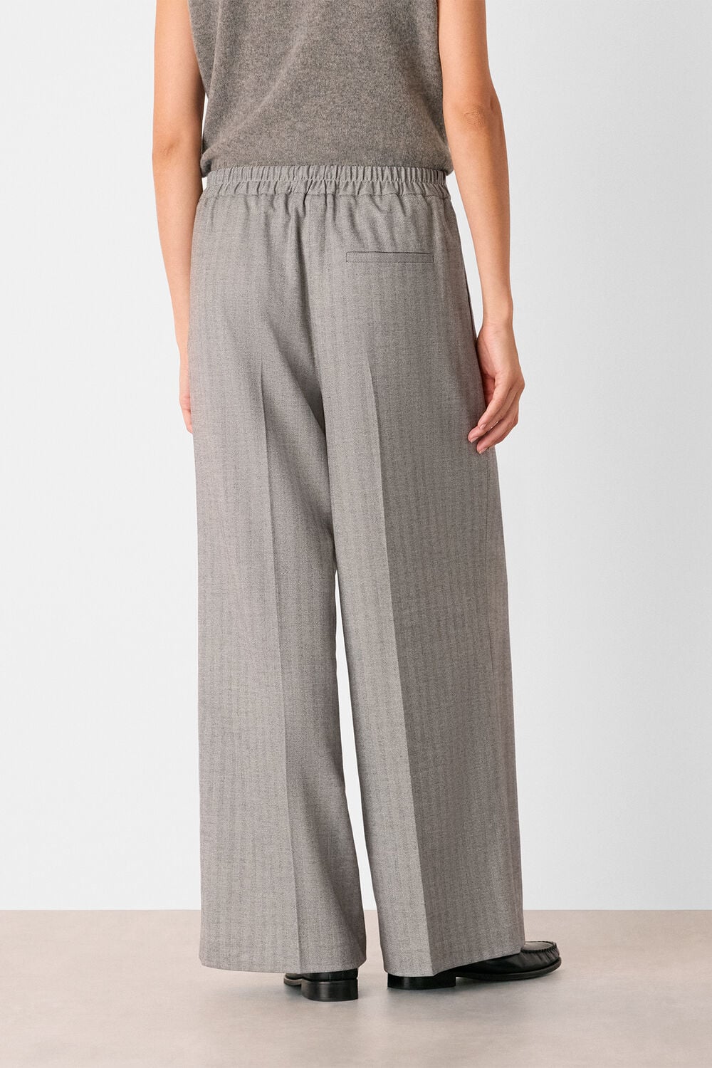Grey Herringbone Wide Leg Trouser