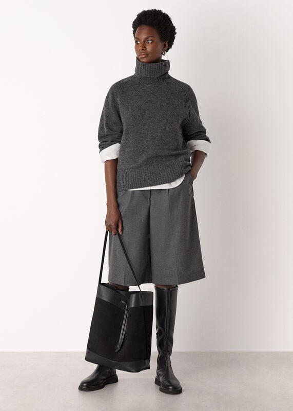 Dark Grey Roll Neck Wool Mix Jumper