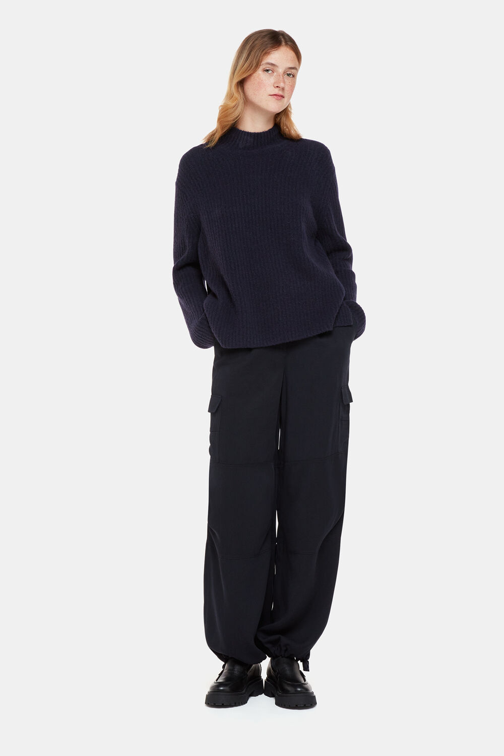 Wool Mix Rib Funnel Neck