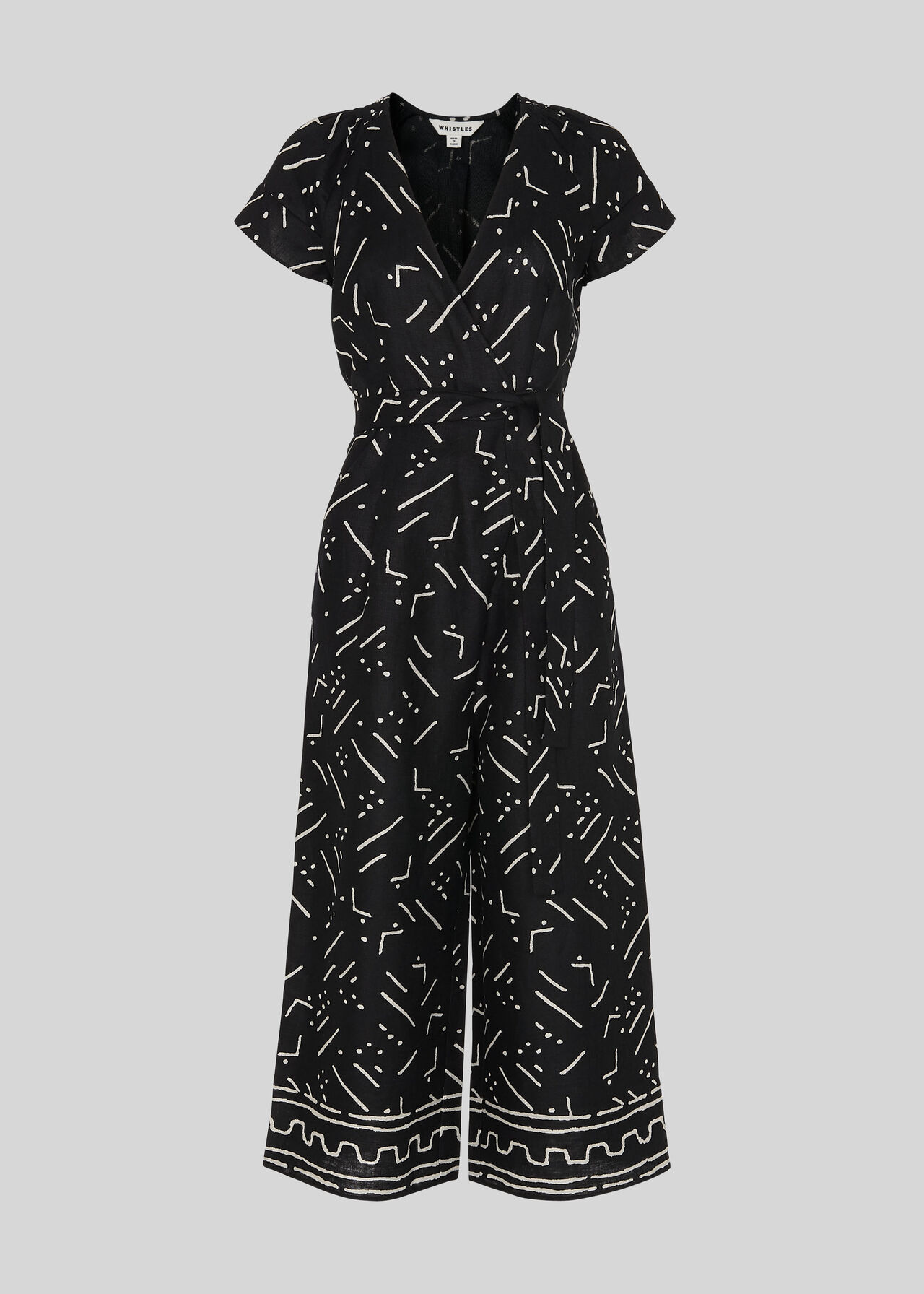 Kuba Print Etta Linen Jumpsuit Black and White