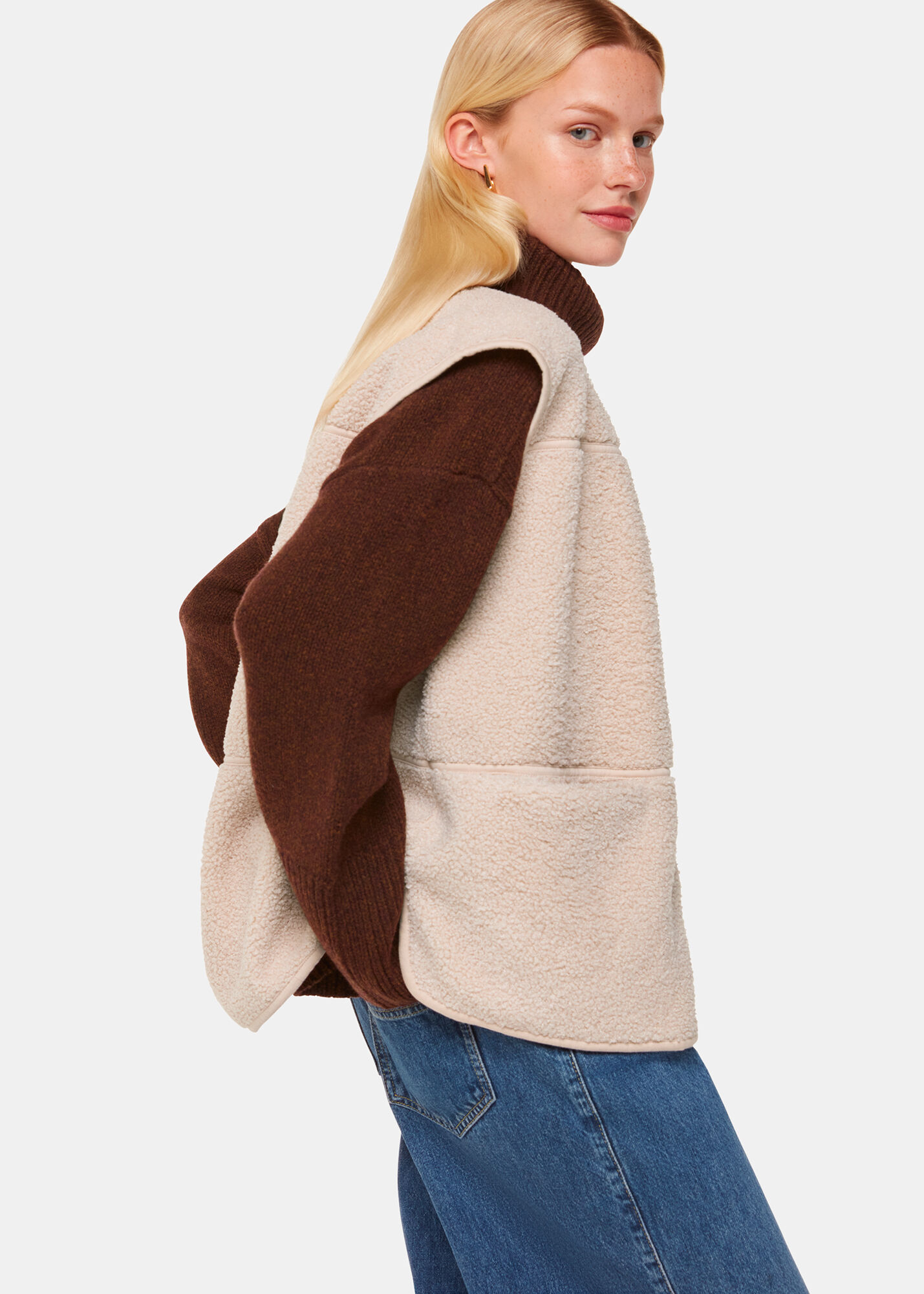 Cream Fleece Zip-Up Gilet with a V-Neck | Whistles | Whistles US |