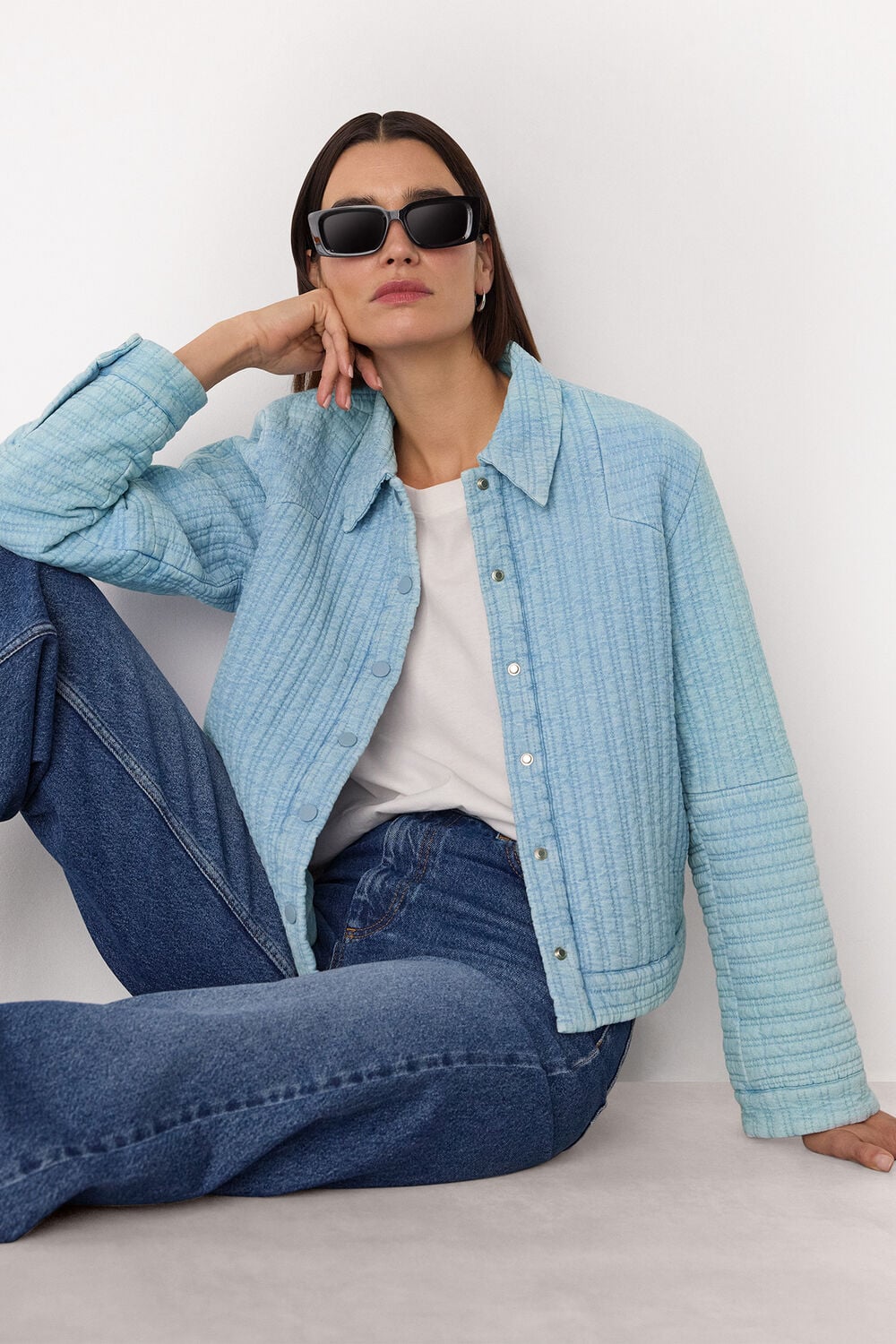 Pale Blue Cotton Quilted Chambray Jacket