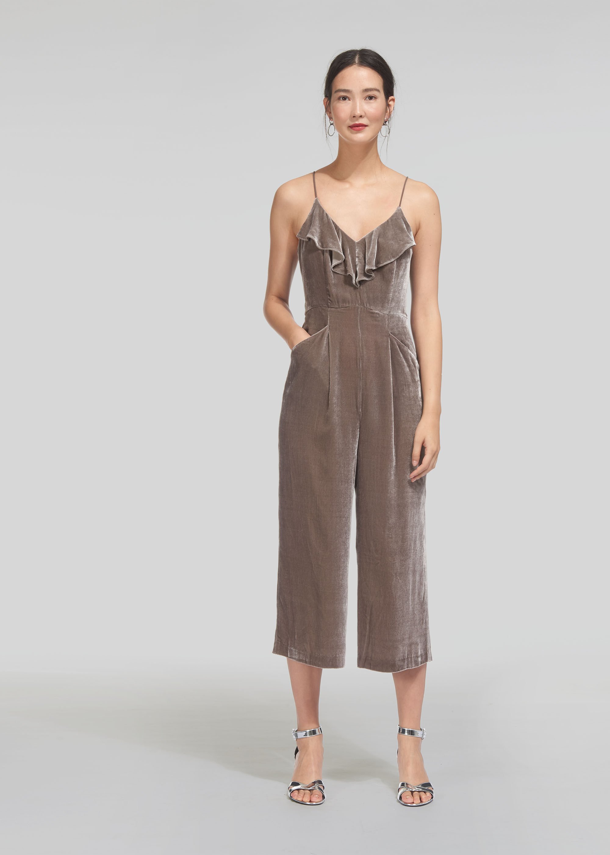 Grey store velvet jumpsuit