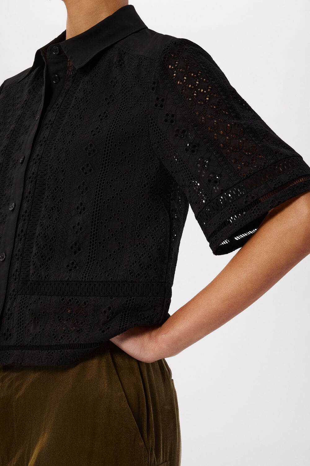 Black Broderie Cotton Shirt
