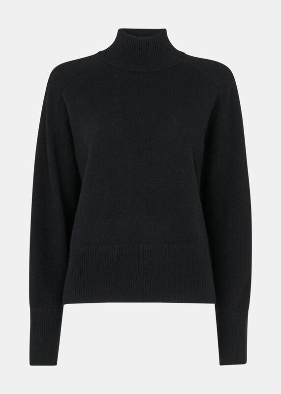 Black Cashmere Funnel Neck