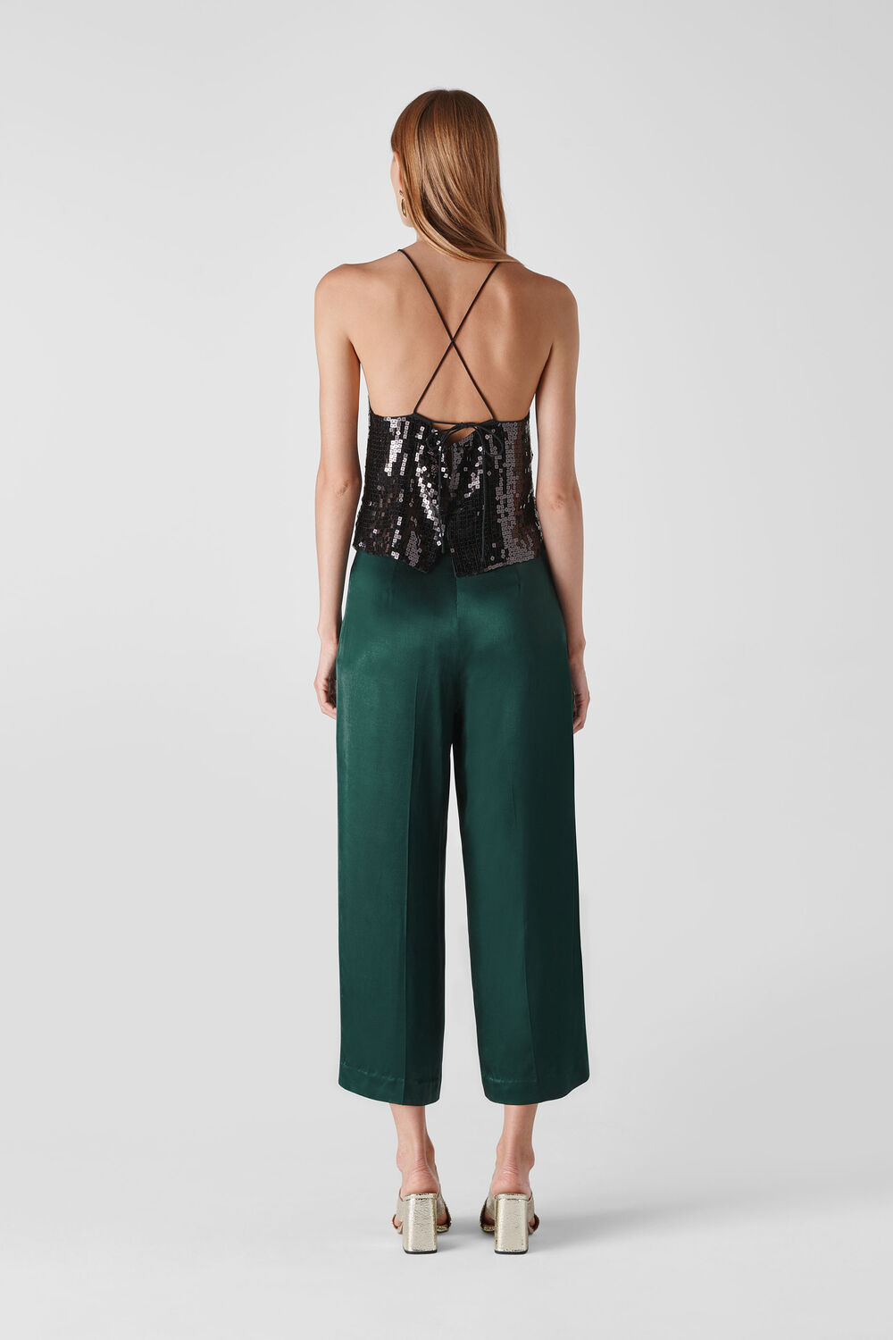 Satin Cropped Trouser Dark Green