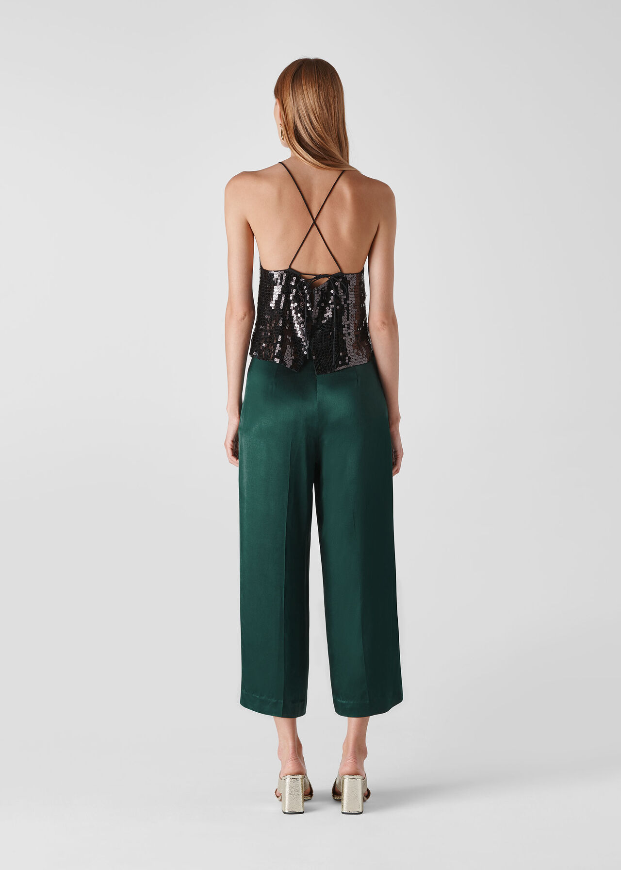 Satin Cropped Trouser Dark Green