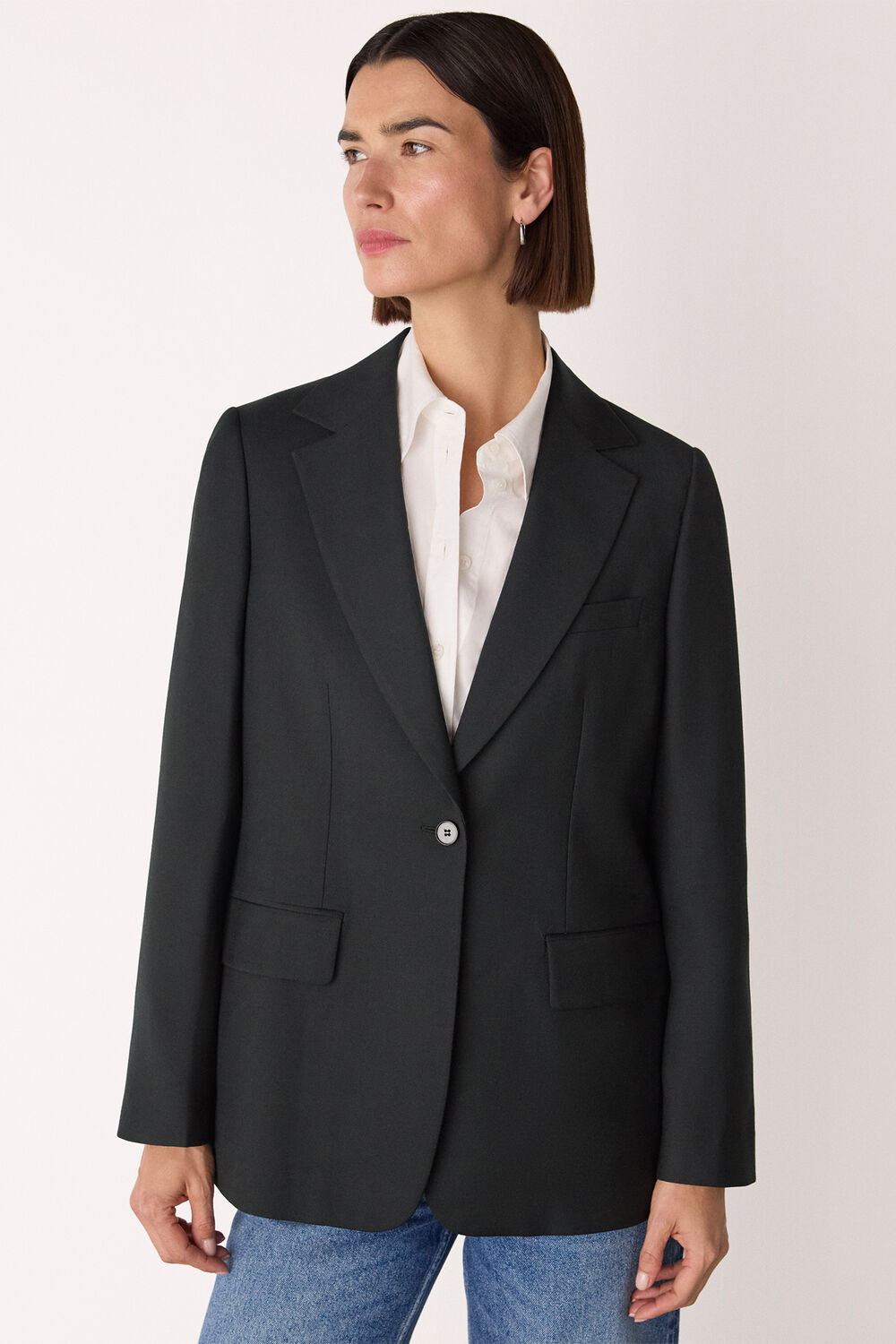Black Single Breasted Wool Blazer