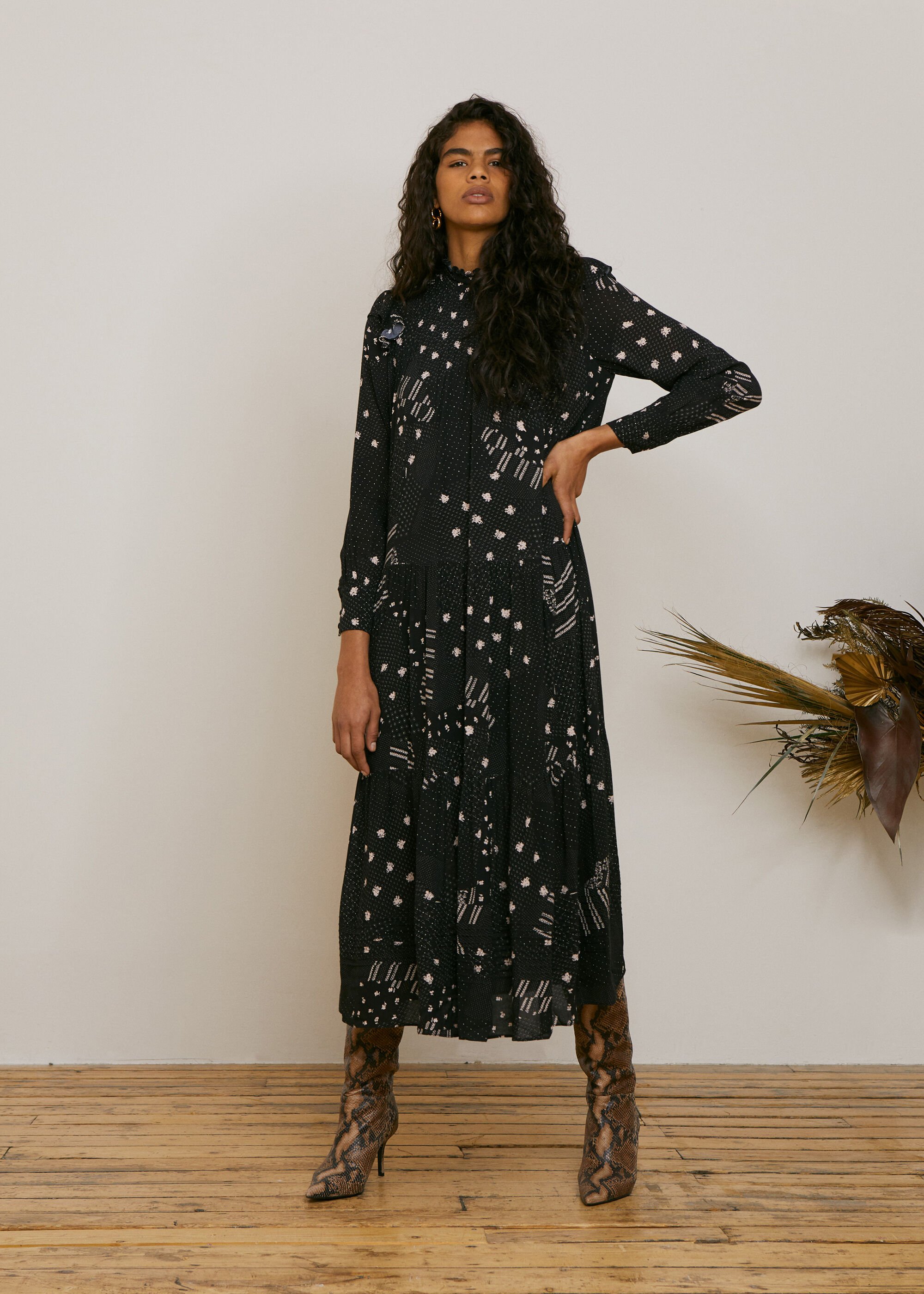 Black Multi Ona Patchwork Print Dress WHISTLES Whistles UK