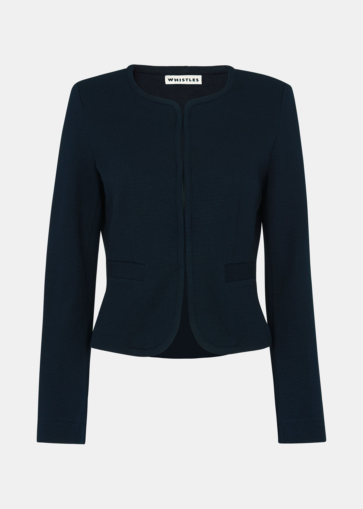 Navy Collarless Jersey Jacket