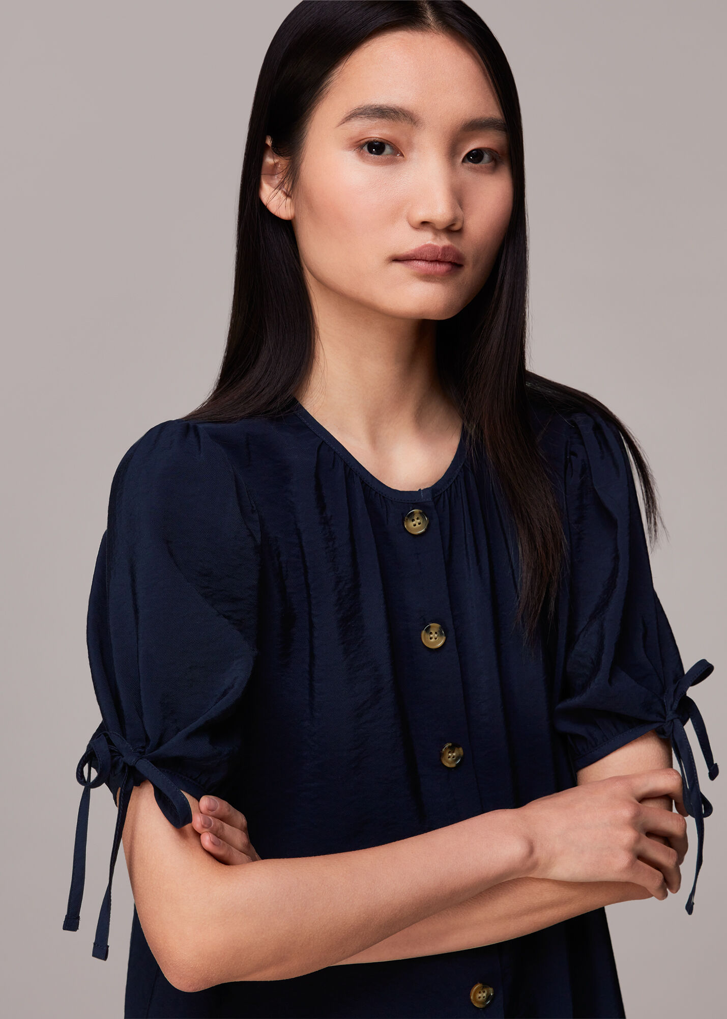 Navy button top through dress