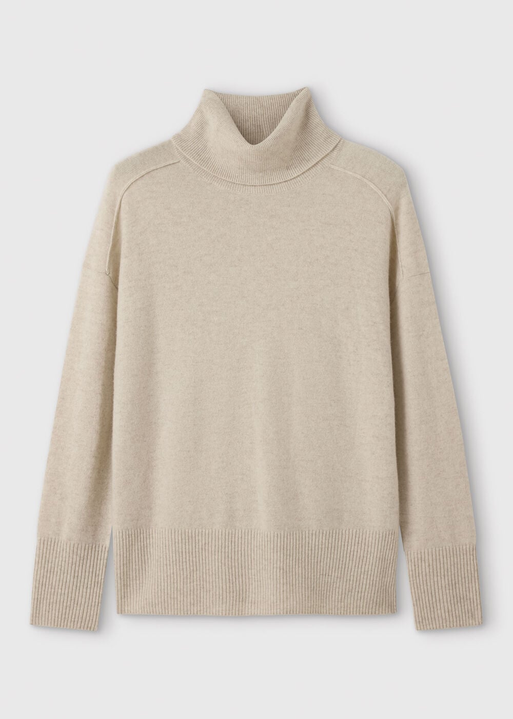 Oatmeal Cashmere Seam Roll Neck Knit