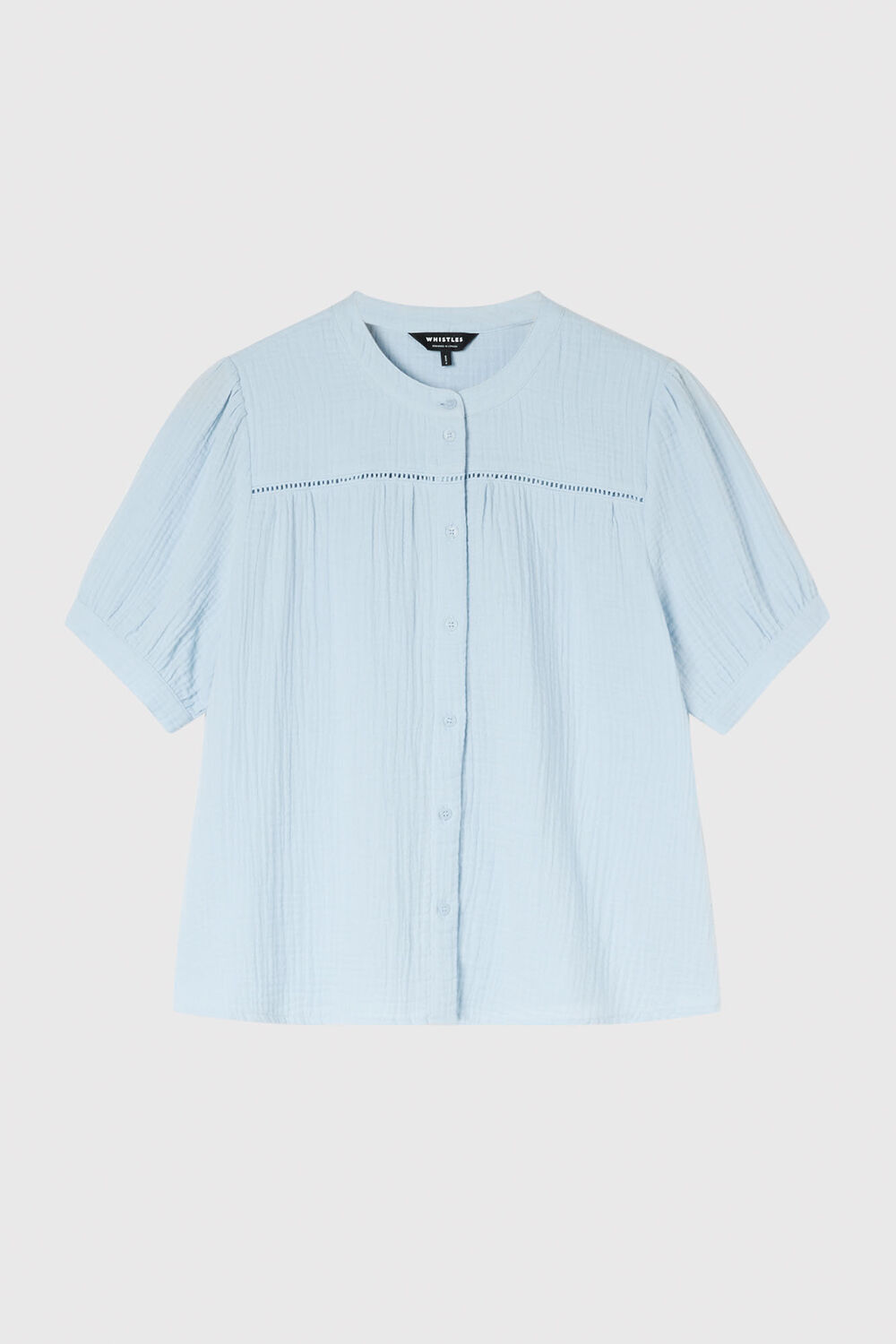 Pale Blue Textured Cotton Frill Top