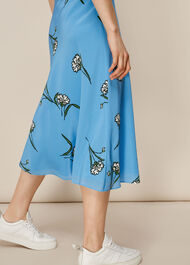 Sprig Floral Silk Bias Skirt Blue/Multi