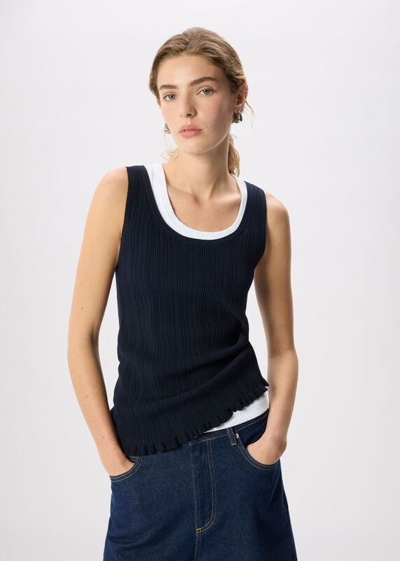 Navy Frill Hem Knitted Vest