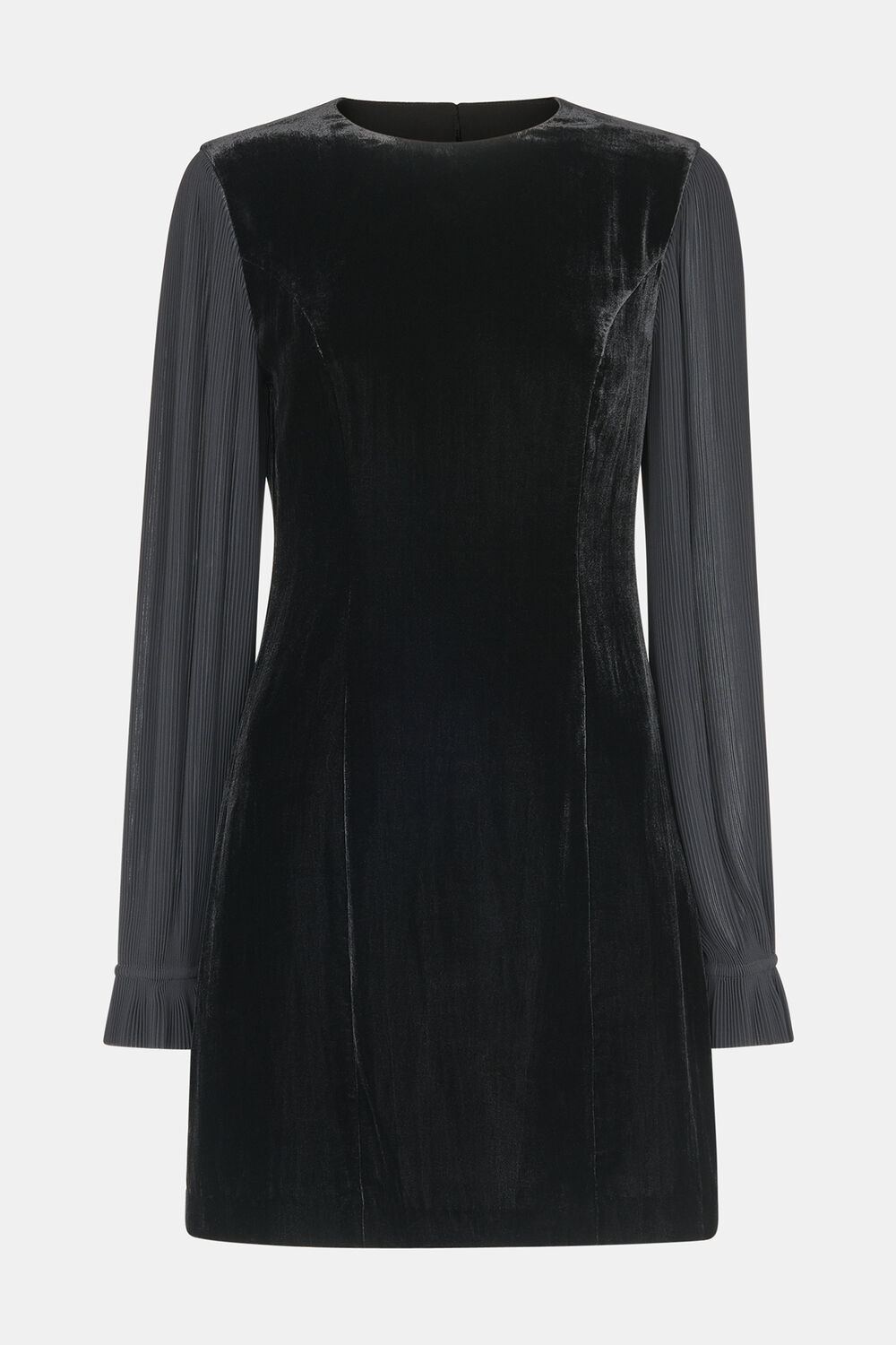 Black Petite Velvet Pleat Sleeve Mini Dress