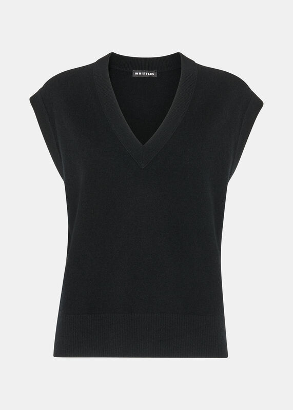 Black Cashmere V Neck Sweater Vest