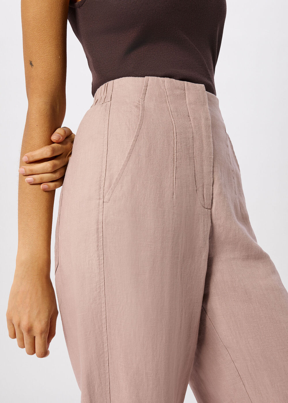 Petite Linen Barrel Leg Trouser