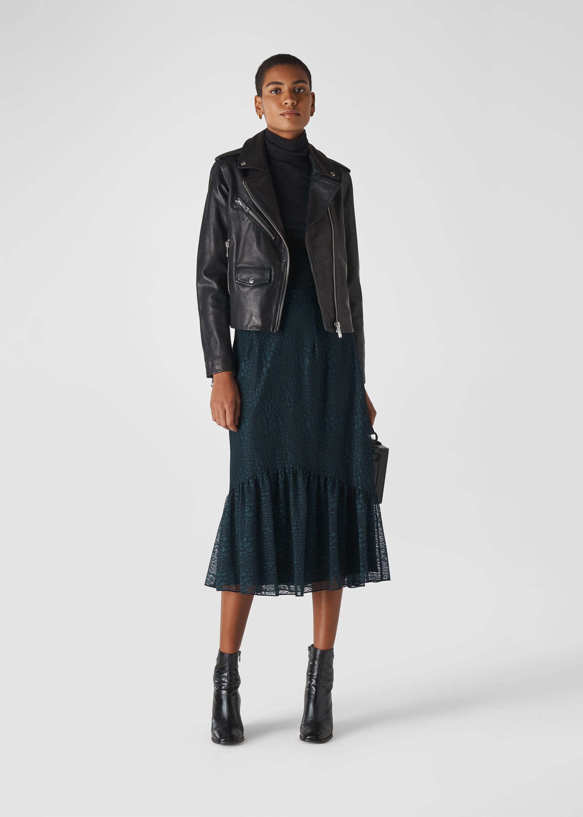 Black and top green lace skirt