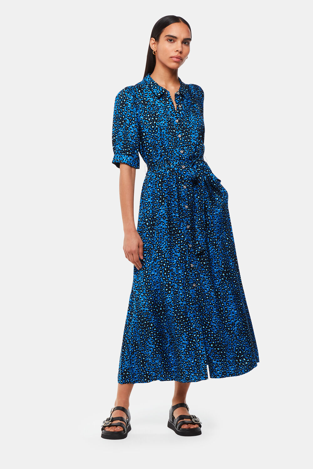 Blue/Multi Painted Leopard Midi Dress