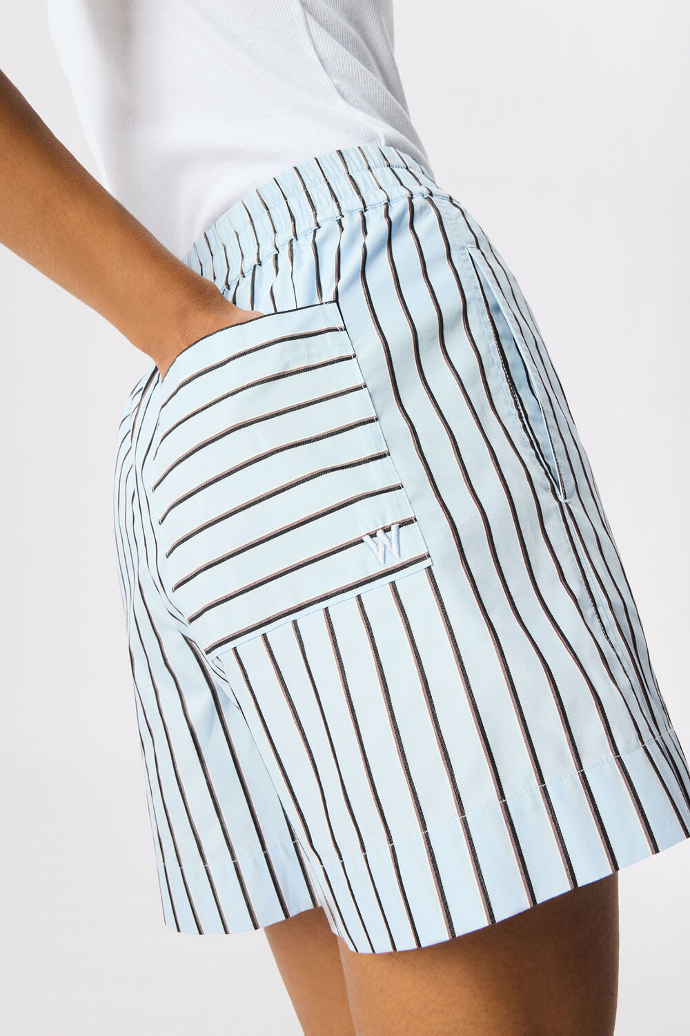 Blue Cotton Poplin Stripe Short