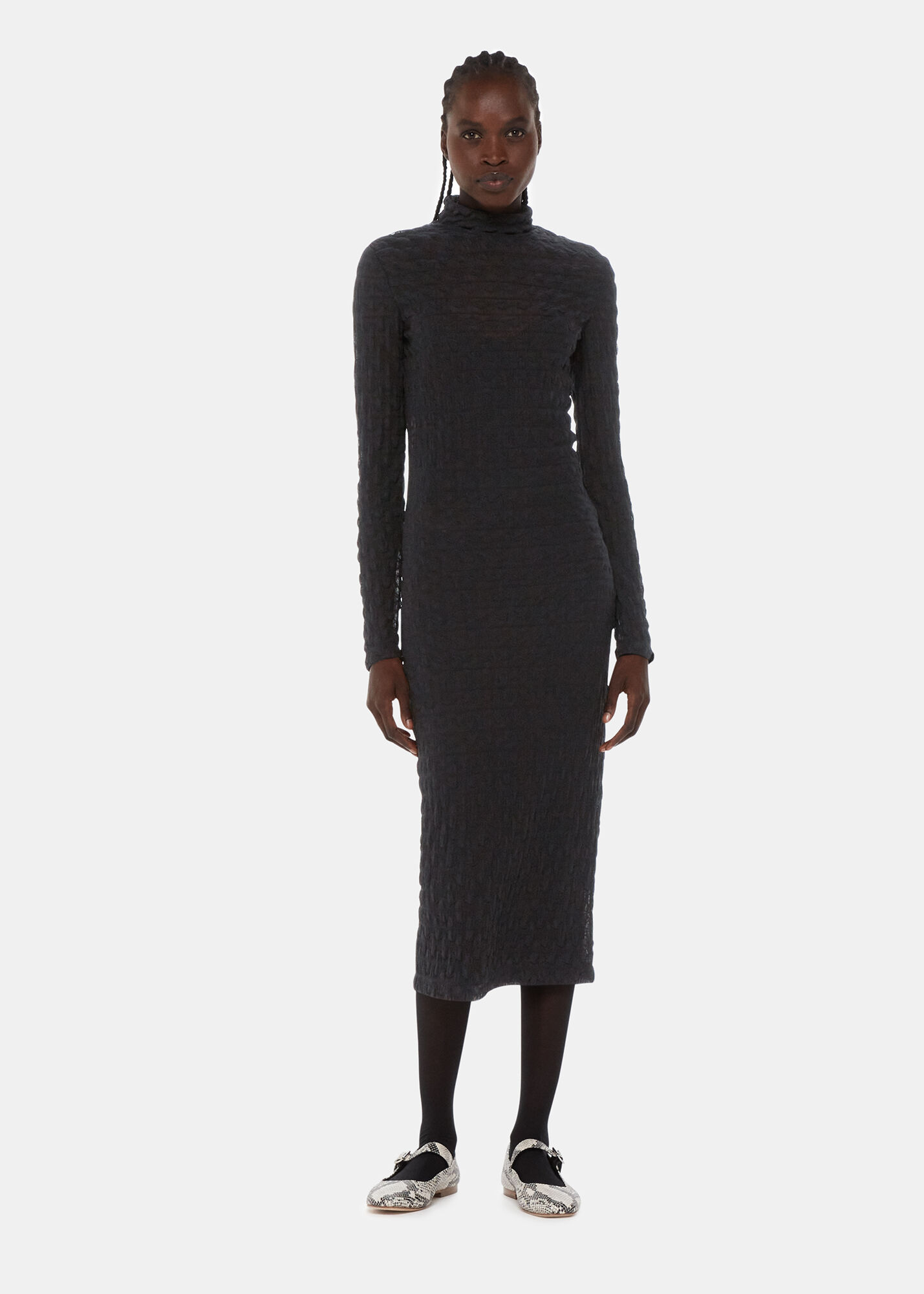 Black Textured Long Sleeve Dress WHISTLES