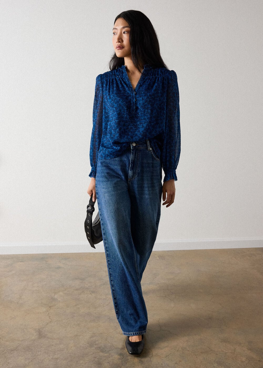 Floral Textured V Neck Blouse