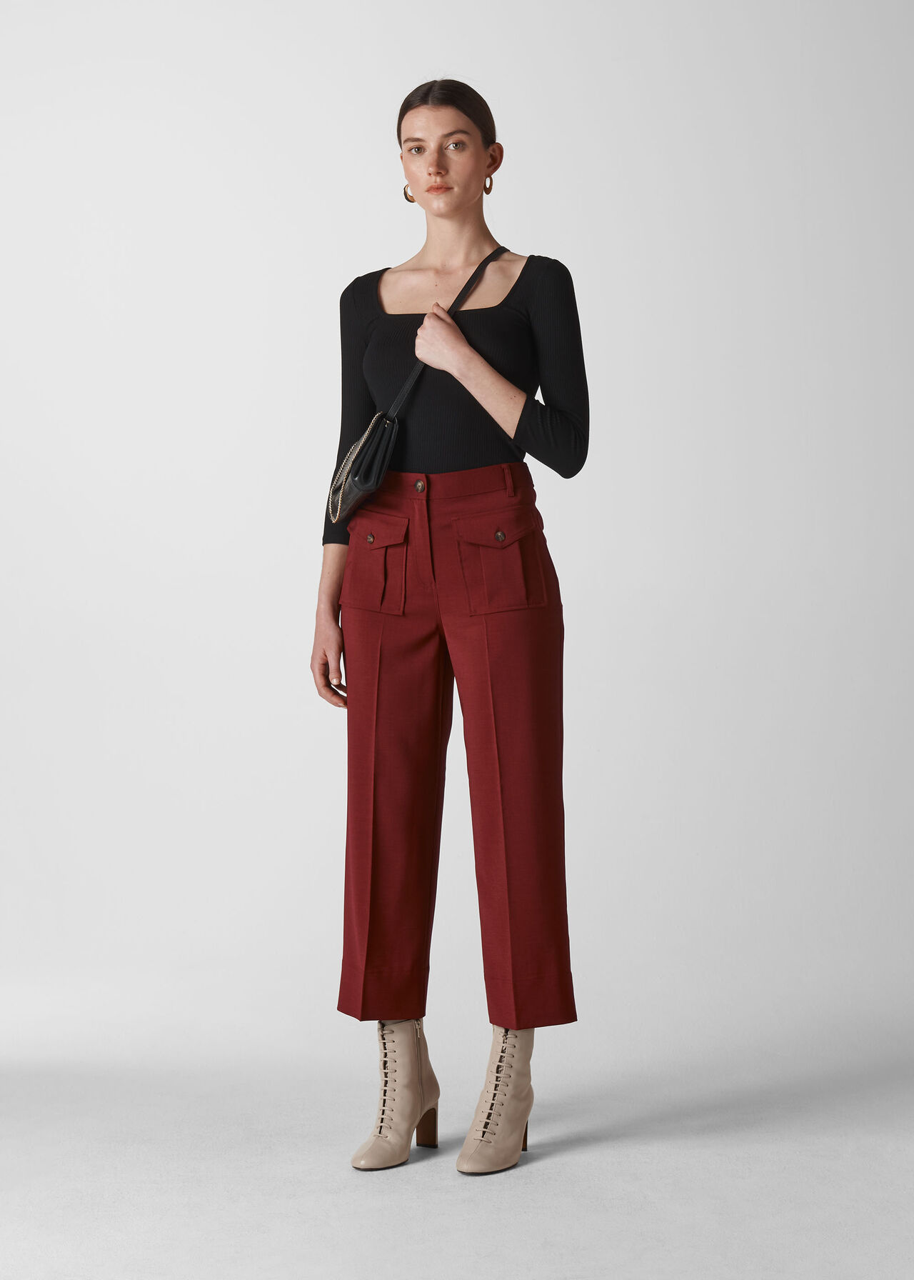 Burgundy Ella Pocket Front Trouser, WHISTLES