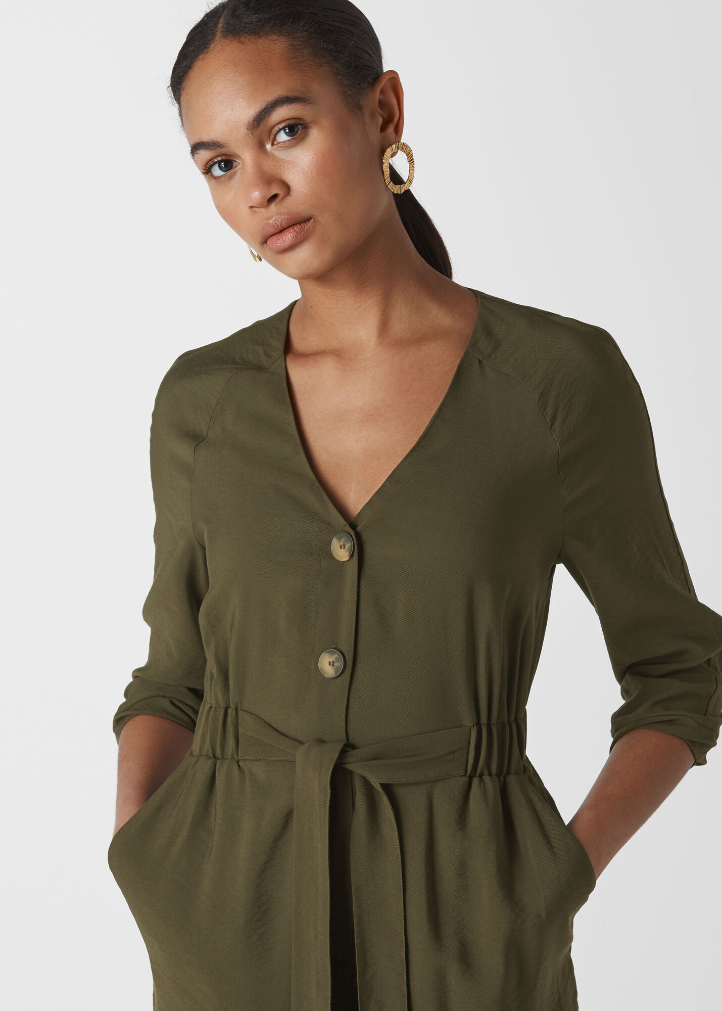 Khaki Lorena Tie Front Jumpsuit WHISTLES