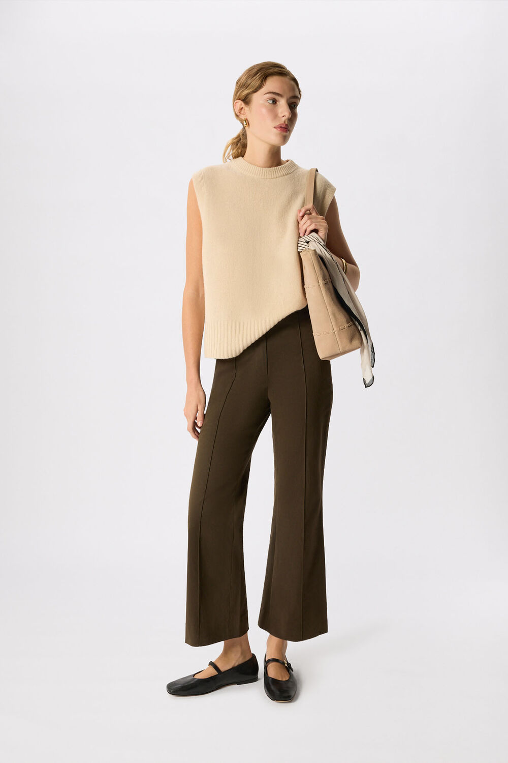 Khaki Pintuck Kickflare Trouser