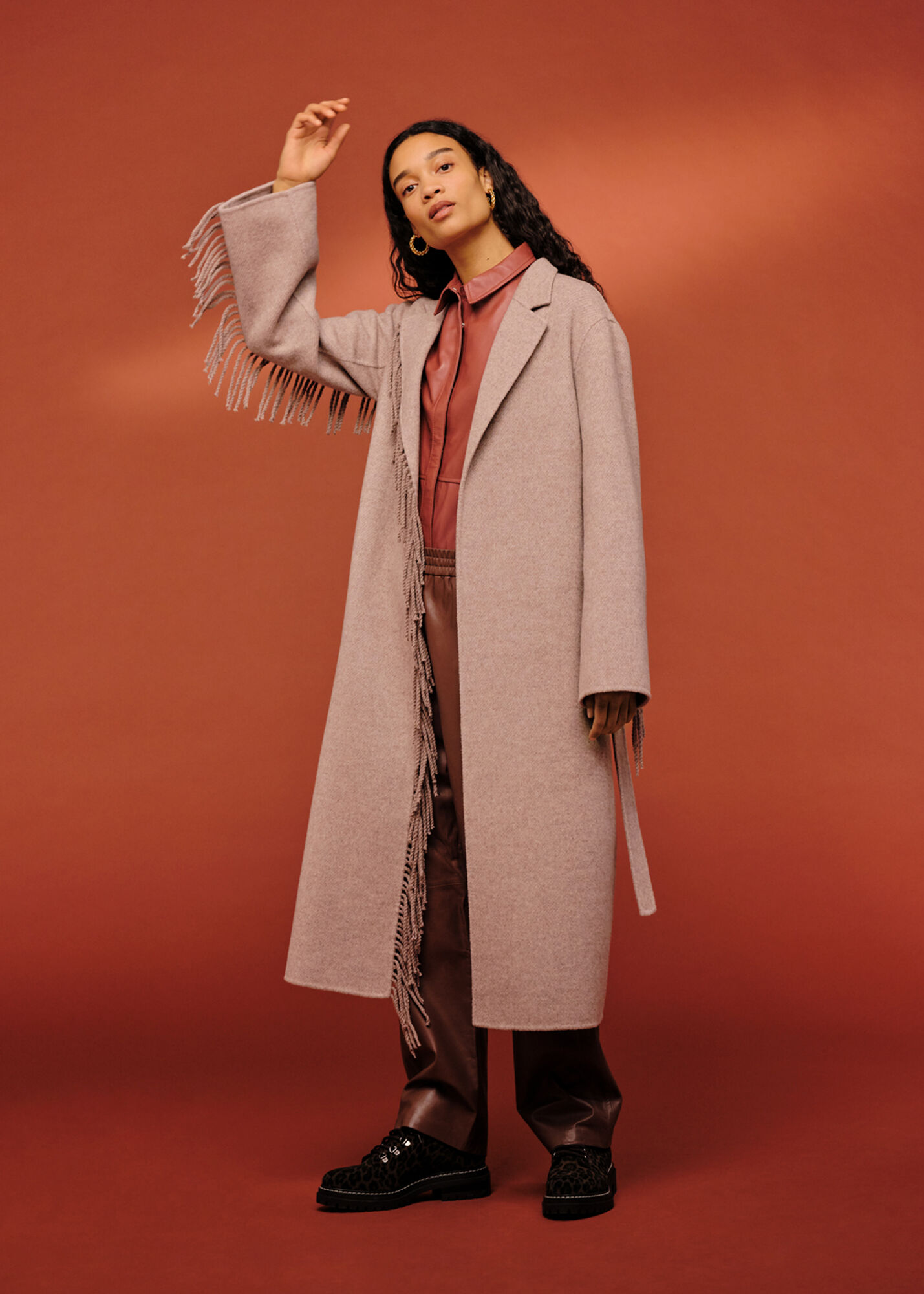 Neutral Fringe Detail Wrap Coat WHISTLES Whistles UK