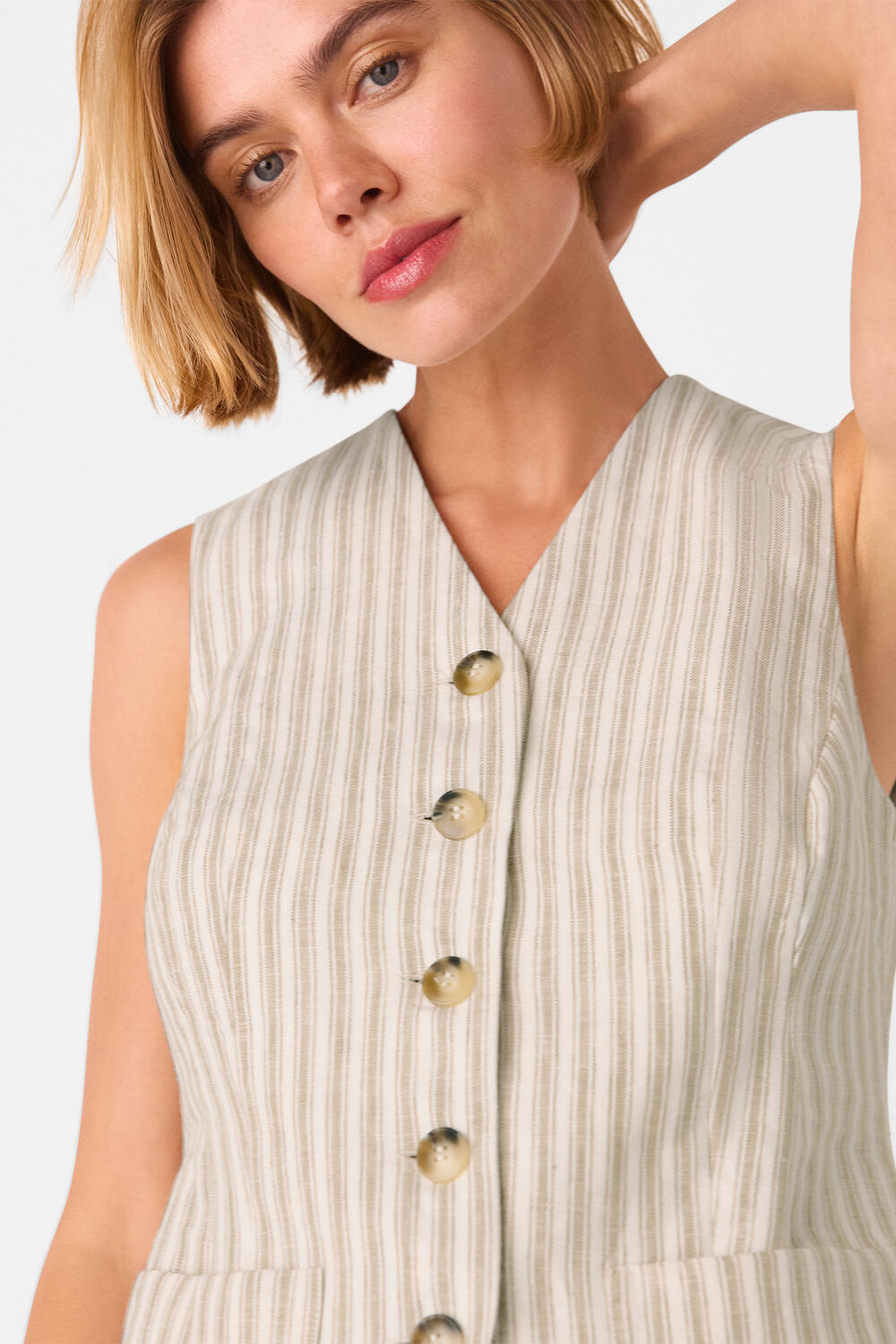 Neutral Linen Stripe Waistcoat
