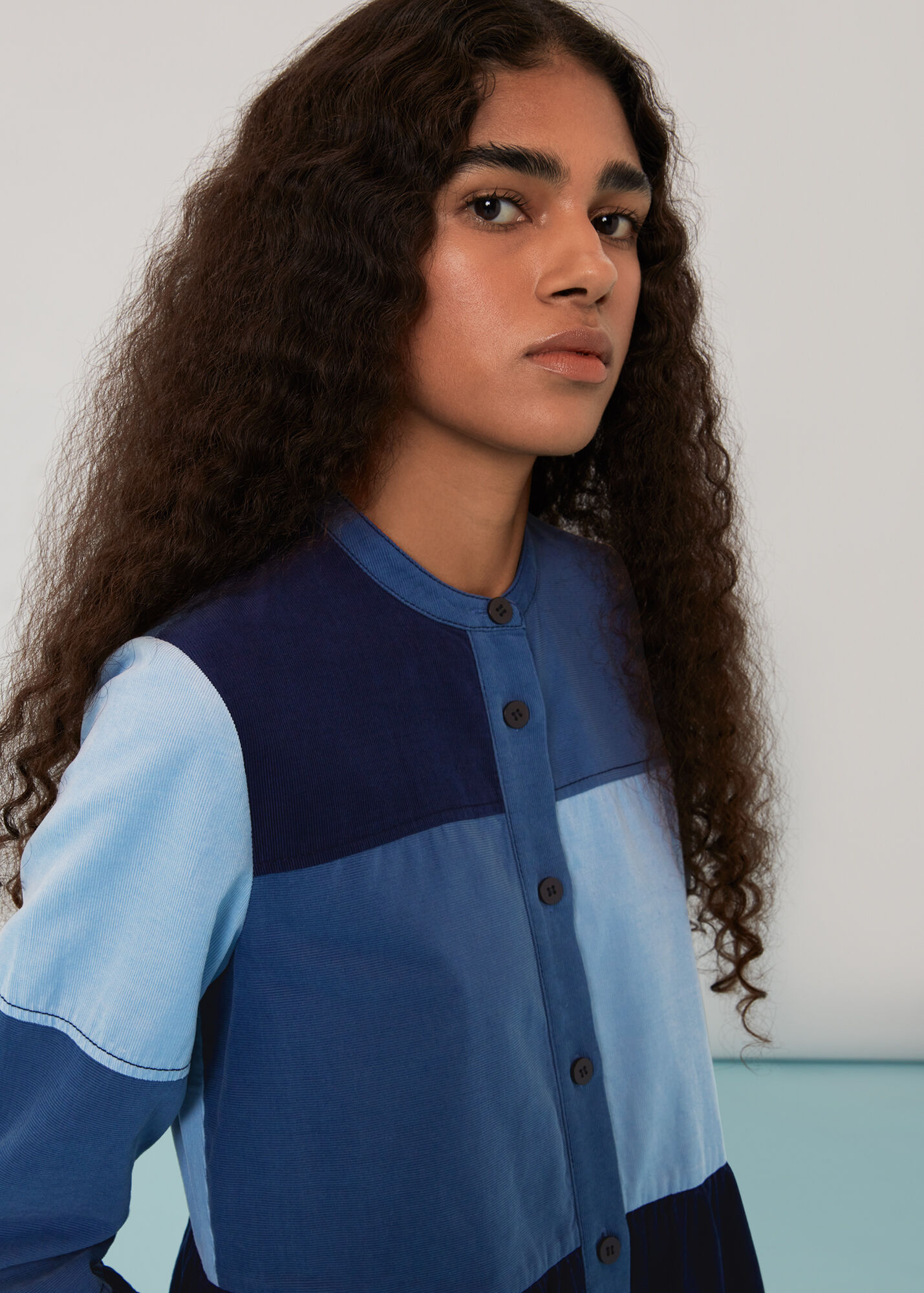 Blue/Multi Adi Patchwork Cord Midi Dress WHISTLES Whistles US