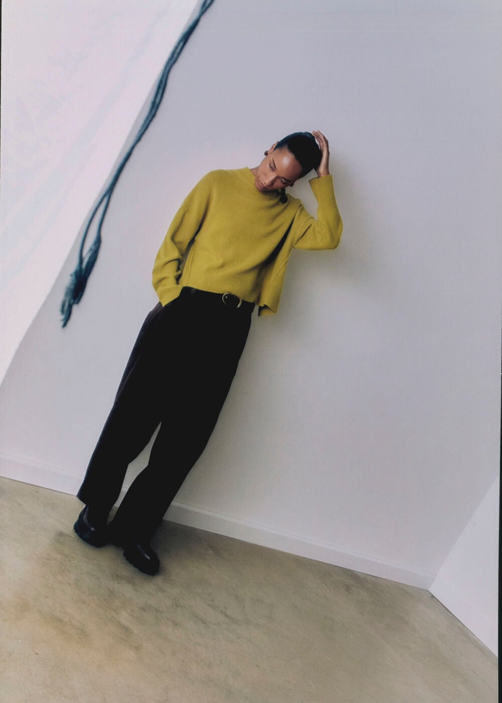 Yellow Wool Seam Detail Crew Knit