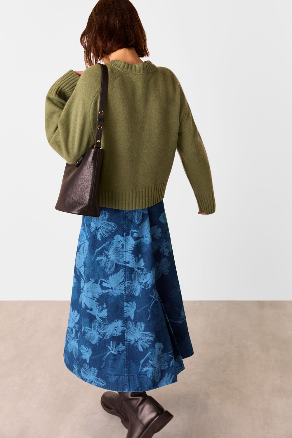 Denim Chalk Print Midi Skirt