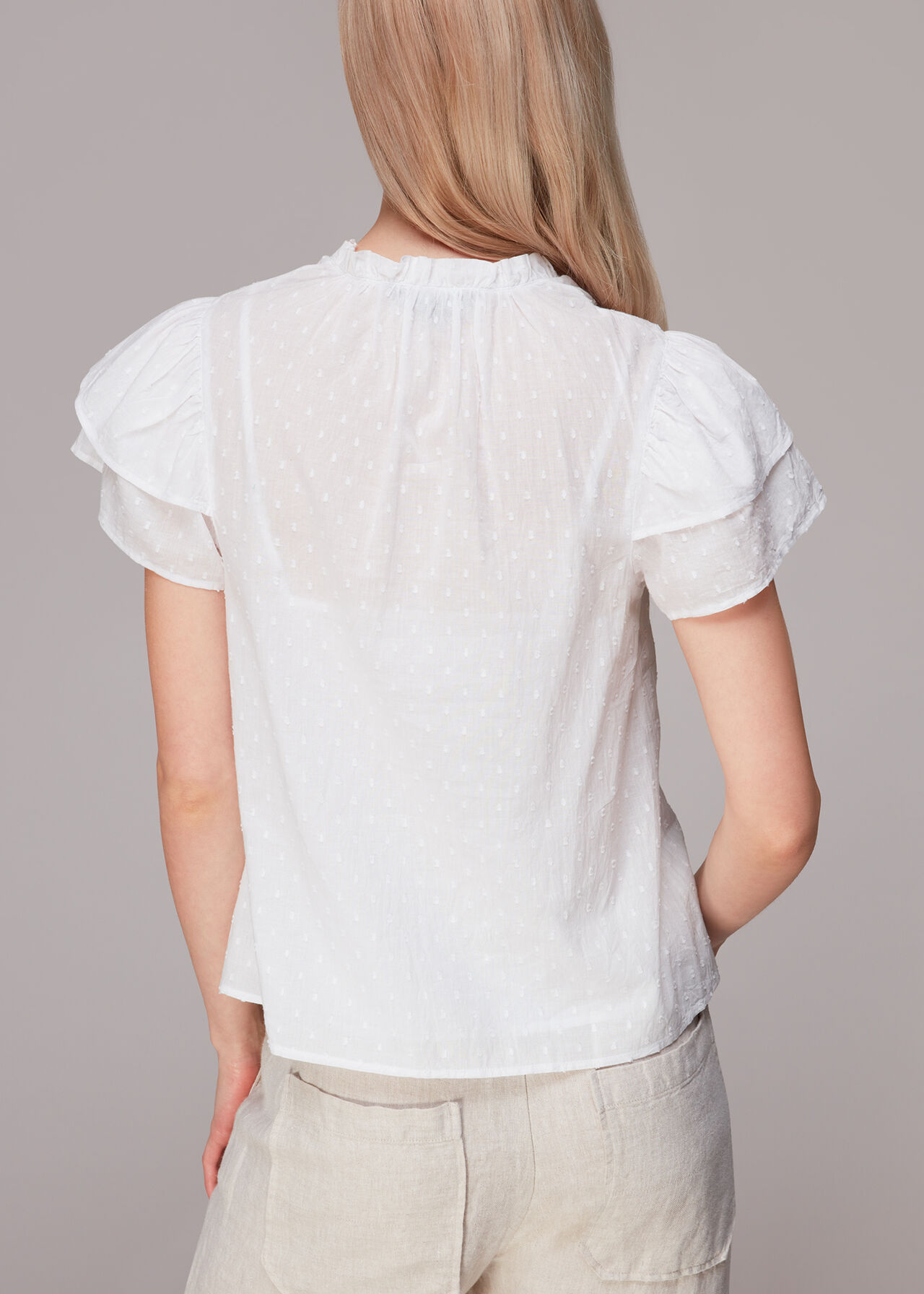 White Dobby Cotton Blouse | WHISTLES |