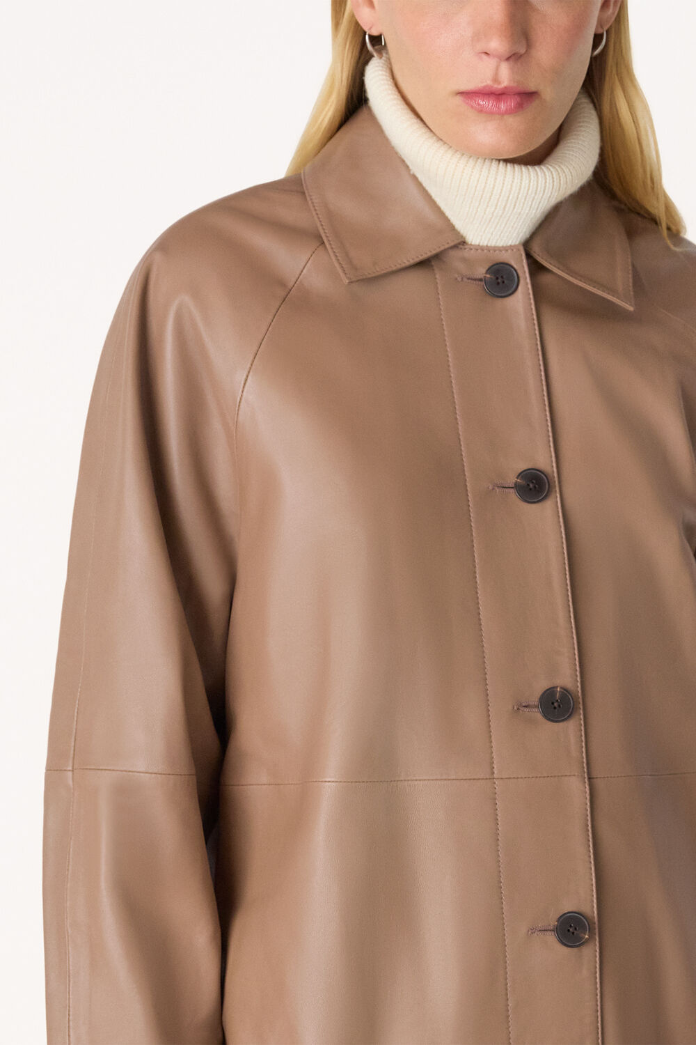 Taupe Leather Car Coat